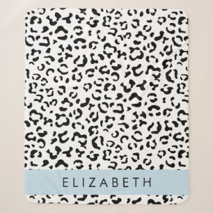 Leopard Print, Spots, Black And White, Your Name Sherpa Blanket