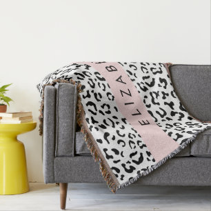 Leopard Print, Spots, Black And White, Your Name Throw Blanket