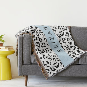Leopard Print, Spots, Black And White, Your Name Throw Blanket