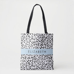 Leopard Print, Spots, Black And White, Your Name Tote Bag