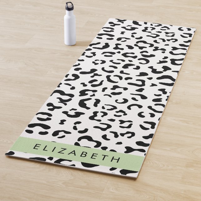 Leopard Print, Spots, Black And White, Your Name Yoga Mat (In Situ)