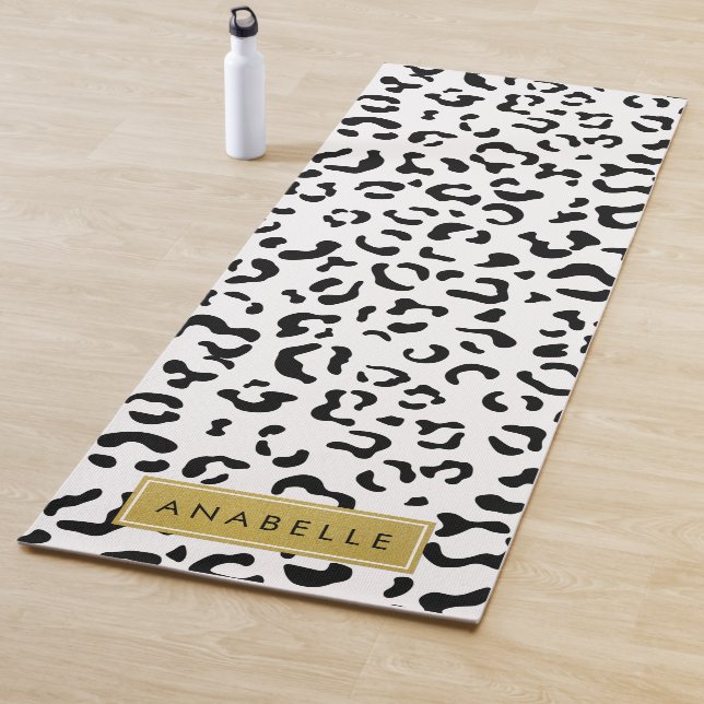 Leopard Print, Spots, Black And White, Your Name Yoga Mat (In Situ)