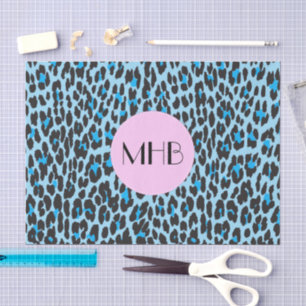 Leopard Print, Spots, Blue Leopard, Monogram Tissue Paper