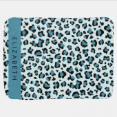 Leopard Print, Spots, Blue Leopard, Your Name Baby Blanket (Horizontal)