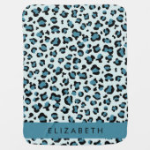 Leopard Print, Spots, Blue Leopard, Your Name Baby Blanket (Front)