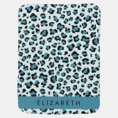 Leopard Print, Spots, Blue Leopard, Your Name Baby Blanket (Back)