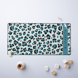 Leopard Print, Spots, Blue Leopard, Your Name Desk Mat