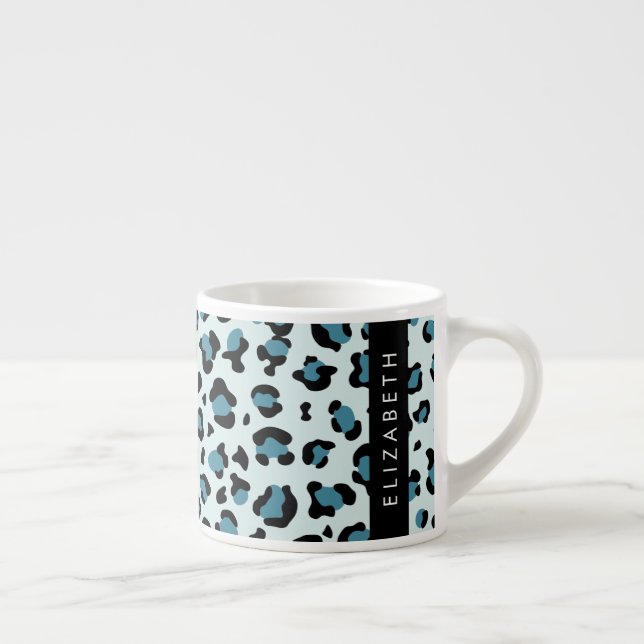 Leopard Print, Spots, Blue Leopard, Your Name Espresso Cup (Right)