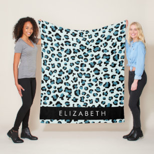 Leopard Print, Spots, Blue Leopard, Your Name Fleece Blanket