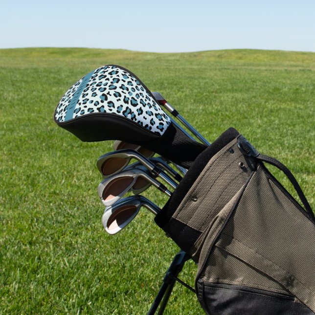 Leopard Print, Spots, Blue Leopard, Your Name Golf Head Cover (In Situ)