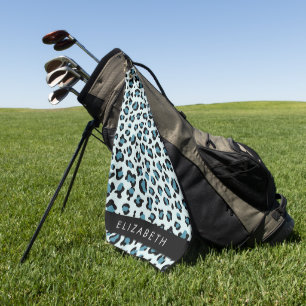Leopard Print, Spots, Blue Leopard, Your Name Golf Towel
