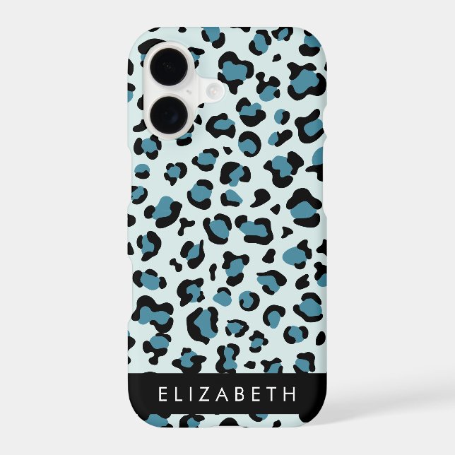 Leopard Print, Spots, Blue Leopard, Your Name iPhone Case (Back)