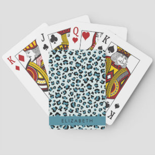 Leopard Print, Spots, Blue Leopard, Your Name Playing Cards
