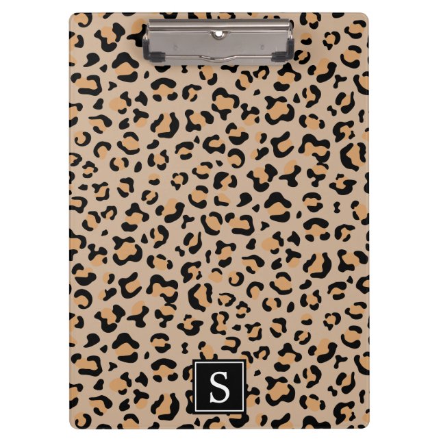 Leopard Print, Spots, Brown Leopard, Monogram Clipboard (Front)
