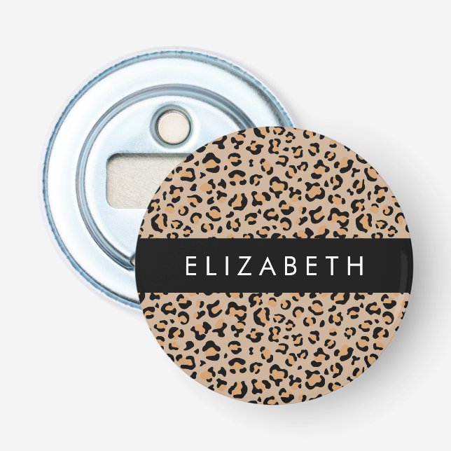 Leopard Print, Spots, Brown Leopard, Your Name Bottle Opener (Front)