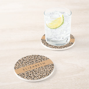 Leopard Print, Spots, Brown Leopard, Your Name Coaster
