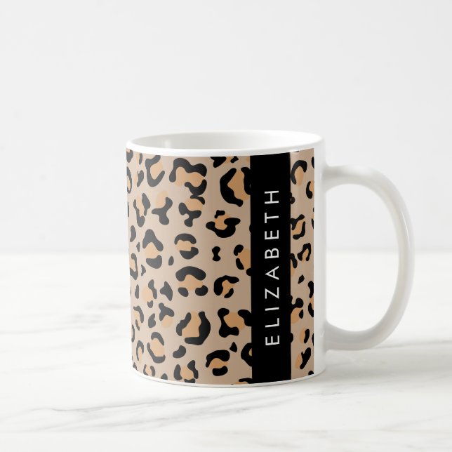 Leopard Print, Spots, Brown Leopard, Your Name Coffee Mug (Right)