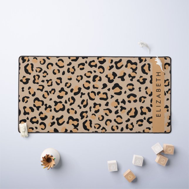 Leopard Print, Spots, Brown Leopard, Your Name Desk Mat (Kids Table)