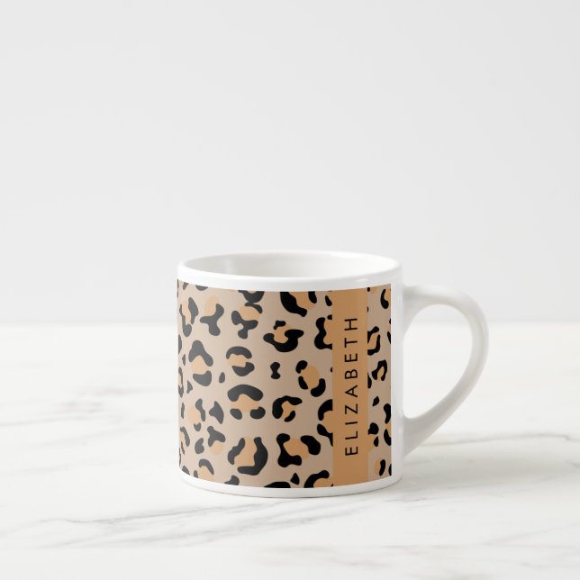 Leopard Print, Spots, Brown Leopard, Your Name Espresso Cup (Right)