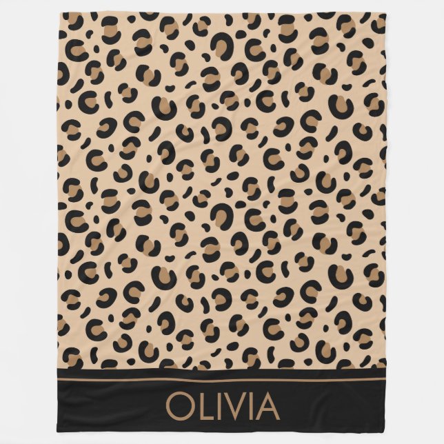 Leopard Print, Spots, Brown Leopard, Your Name  Fleece Blanket (Front)