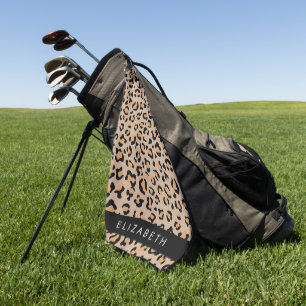 Leopard Print, Spots, Brown Leopard, Your Name Golf Towel