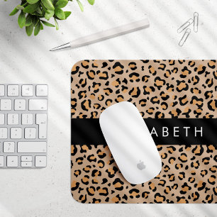 Leopard Print, Spots, Brown Leopard, Your Name Mouse Pad