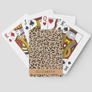 Leopard Print, Spots, Brown Leopard, Your Name Playing Cards