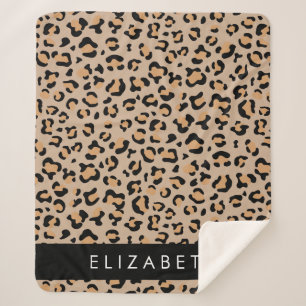Leopard Print, Spots, Brown Leopard, Your Name Sherpa Blanket