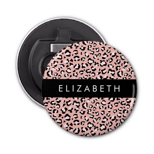 Leopard Print, Spots, Pink Leopard, Your Name Bottle Opener (Front)