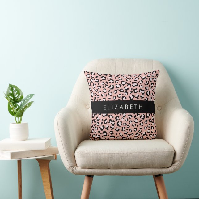 Leopard Print, Spots, Pink Leopard, Your Name Cushion (Chair)