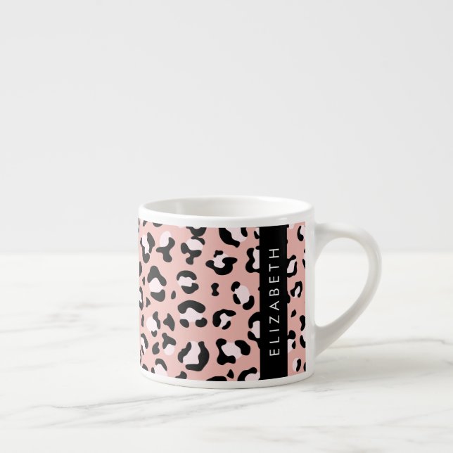 Leopard Print, Spots, Pink Leopard, Your Name Espresso Cup (Right)