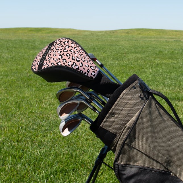 Leopard Print, Spots, Pink Leopard, Your Name Golf Head Cover (In Situ)