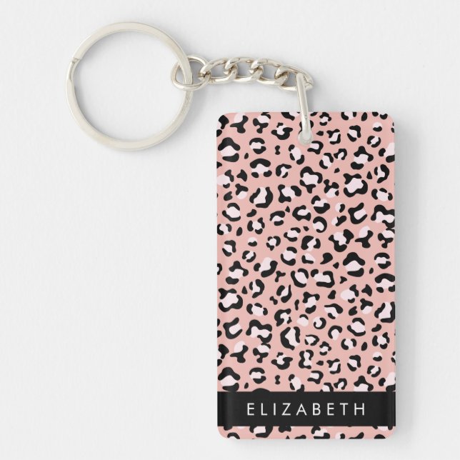 Leopard Print, Spots, Pink Leopard, Your Name Key Ring (Front)