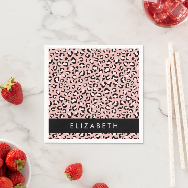 Leopard Print, Spots, Pink Leopard, Your Name Napkin (Insitu)