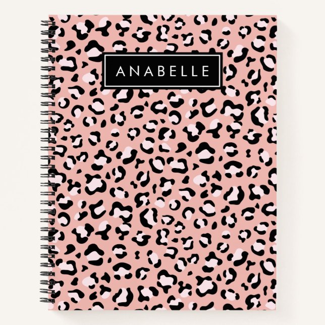 Leopard Print, Spots, Pink Leopard, Your Name Notebook (Front)