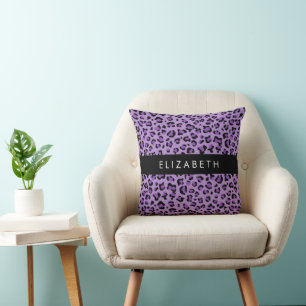 Leopard Print, Spots, Purple Leopard, Your Name Cushion