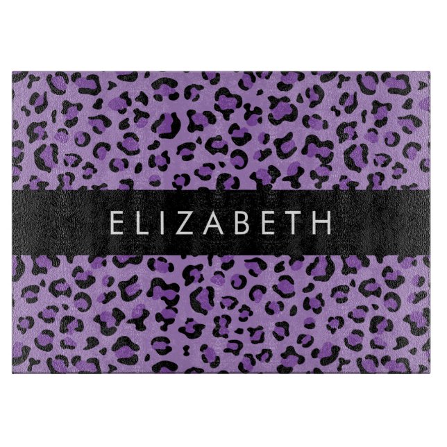 Leopard Print, Spots, Purple Leopard, Your Name Cutting Board (Front)