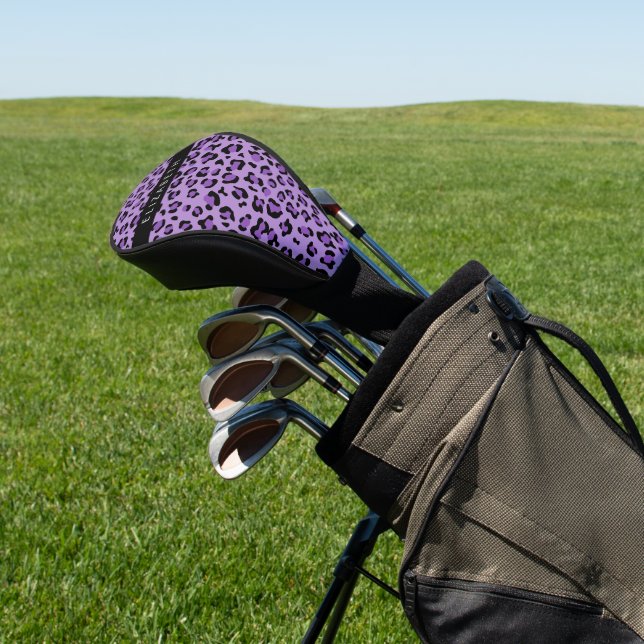 Leopard Print, Spots, Purple Leopard, Your Name Golf Head Cover (In Situ)