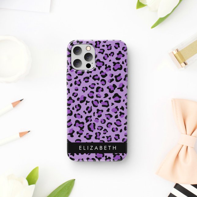 Leopard Print, Spots, Purple Leopard, Your Name iPhone 16 Case (Creator Uploaded)