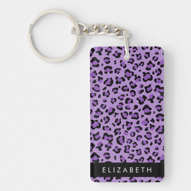 Leopard Print, Spots, Purple Leopard, Your Name Key Ring (Front)