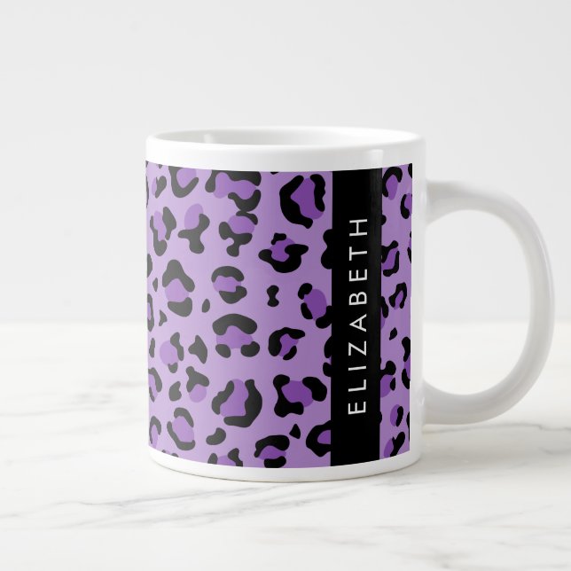 Leopard Print, Spots, Purple Leopard, Your Name Large Coffee Mug (Right)