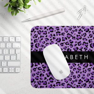 Leopard Print, Spots, Purple Leopard, Your Name Mouse Pad