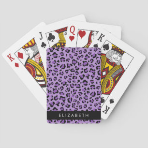 Leopard Print, Spots, Purple Leopard, Your Name Playing Cards