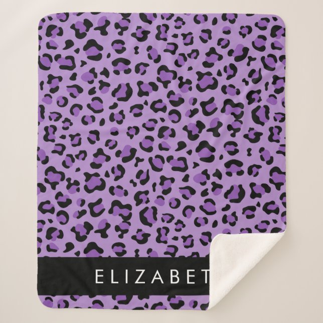 Leopard Print, Spots, Purple Leopard, Your Name Sherpa Blanket (Front)