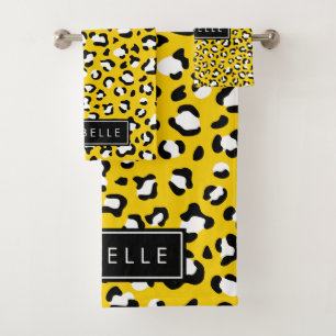 Leopard Print, Spots, Yellow Leopard, Your Name Bath Towel Set