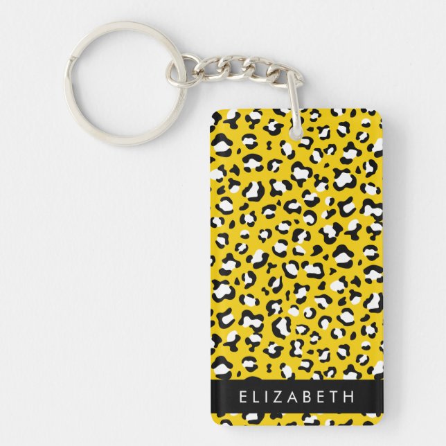 Leopard Print, Spots, Yellow Leopard, Your Name Key Ring (Front)