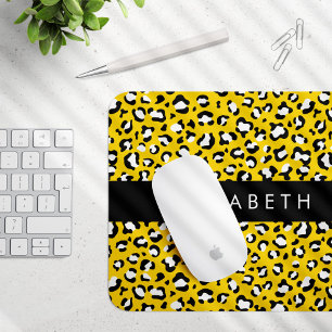 Leopard Print, Spots, Yellow Leopard, Your Name Mouse Pad