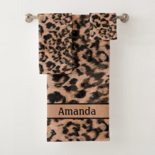 Leopard - print spotted animal-print bath towel set