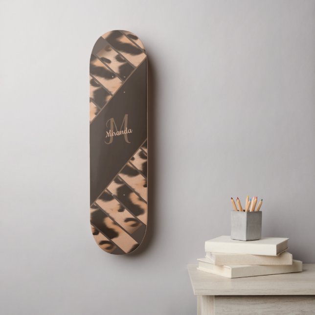 Leopard Print Striped Personalised Monogram Name Skateboard (Wall Art)
