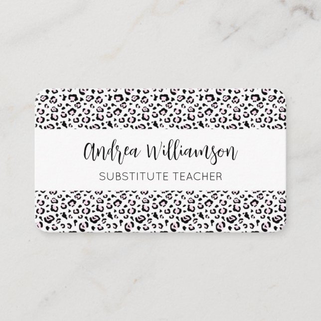 Leopard Print Substitute Teacher Business Card (Front)
